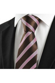 Men's Striped Pink Brown Luxury Microfiber Tie Necktie For Wedding Holiday With Gift Box