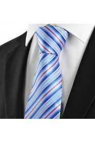 Men's Striped Pink Blue Microfiber Tie Necktie For Wedding Party Holiday With Gift Box