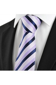 Men's Striped Lilac Navy Microfiber Tie Necktie For Wedding Party Holiday With Gift Box