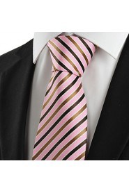 Men's Striped Brown Pink Microfiber Tie Necktie For Wedding Party Holiday With Gift Box