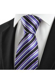 Men's Striped Purple Blue Black Microfiber Tie Necktie For Wedding Party Holiday With Gift Box