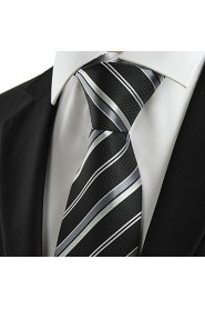 Men's New Striped Grey Black Microfiber Tie Necktie For Wedding Party With Gift Box