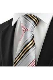 Men's Striped Golden Red Grey Microfiber Tie Necktie For Wedding Party Holiday With Gift Box