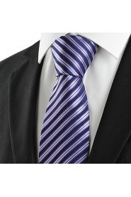 Men's Striped Violet Black Microfiber Tie Necktie For Wedding Party Holiday With Gift Box
