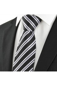 Men's Striped Grey Black Microfiber Tie Necktie For Wedding Party Holiday With Gift Box