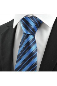 Men's New Striped Dark Blue Microfiber Tie Necktie For Wedding Holiday With Gift Box
