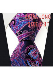 Men's Tie Fuchsia Paisley 100% Silk Business Dress Casual Long
