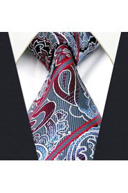 Men's 100% Silk Tie Gray Paisley Necktie Jacquard Woven