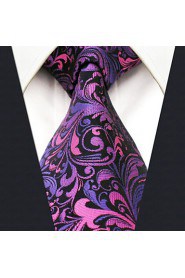 Men's 100% Silk Tie Purple Floral Necktie Jacquard Woven