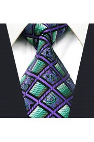 Men's100% Silk Tie Purple Checked Necktie Jacquard Woven
