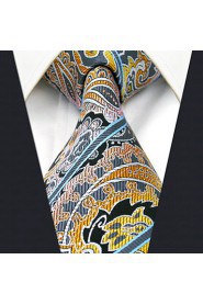 Men's 100% Silk Tie Yellow Paisley Necktie Jacquard Woven Business