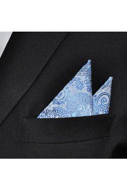 Men Light Blue Paisley 100% Silk Pocket Square Business Fashion