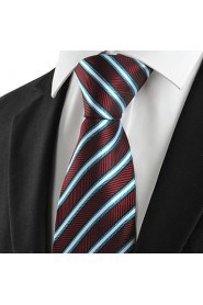 Men's New Blue Striped Plum Microfiber Tie Necktie For Wedding Party Holiday With Gift Box