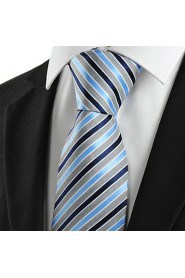 Men's Striped Blue Grey Microfiber Tie Necktie For Wedding Party Holiday With Gift Box