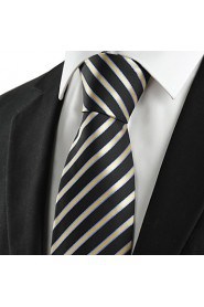 Men's Striped Golden Black Microfiber Tie Necktie For Wedding Party Holiday With Gift Box