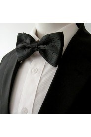 Men's Solid Black Dots Bow Tie Pre-tied Dress Wedding Blend Ajustable SilkBlend Wedding