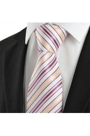 Men's Purple Yellow Striped Microfiber Tie Necktie For Wedding Party Holiday With Gift Box