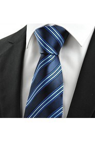 Men's Classic Striped Dard Light Blue Microfiber Tie Necktie For Wedding Holiday With Gift Box