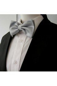 Men's Gray White Dots Pre-tied Ajustable SilkBlend Wedding Dress SilkBlend Bow Tie