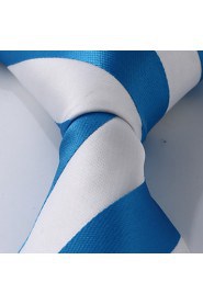 Men Blue White Stripes Necktie Jacquard Woven Silk Tie