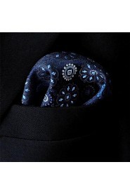 Men's Pocket Square Navy Blue Floral 100% Silk Business
