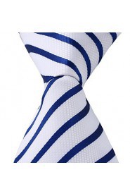 White Dark Blue Stripes Jacquard Silk Leisure Men Necktie