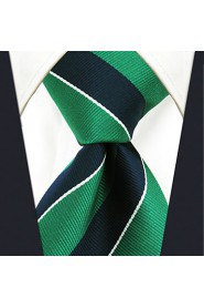 Men's Tie Green Stripes Fashion 100% Silk Business