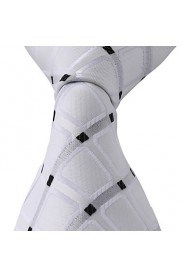 Geometric Pattern Silver White Black Jacquard Silk Necktie
