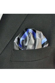 Men's Pocket Square Gray Stripes 100% Silk Wedding Business