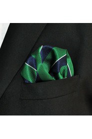 Men's Pocket Square Green Stripes 100% Silk Wedding Business