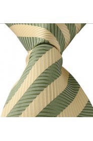 New Silk Jacquard Silk Men Necktie Tie Green Yellow Stripes