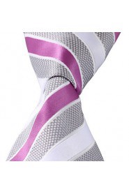 New Gray White Purple Stripes Men Jacquard Silk Tie Necktie