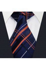Tartan Silk Mens Tie Neckties Blue Navy Checkered Silk Classic Long