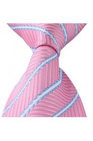 Pink White Striped Classic Jacquard Woven Silk Men Necktie