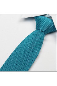 New Lake Blue Flat Polyester Silk Knitted Adult Tie Necktie