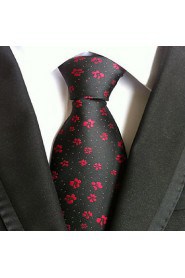 Men Wedding Cocktail Necktie At Work Black Red Flower Tie