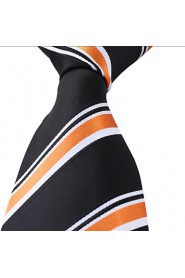 Black White Orange Stripes Men Leisure Silk Jacquard Necktie