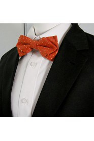 Men's Orange Red Multicolor Dots Bow Tie Pre-tied Dress Wedding Blend Ajustable SilkBlend Wedding
