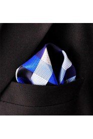 Men's Pocket Square Checked Blue 100% Silk Business