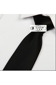 Solid Black Polyester Silk Arrow Jacquard Twill Tie Necktie