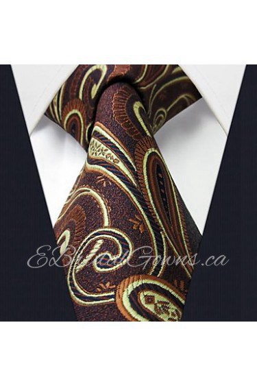 Mens Necktie Tie Paisley Brown Yellow Silk Classic New Brand