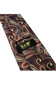 Mens Necktie Tie Paisley Brown Yellow Silk Classic New Brand
