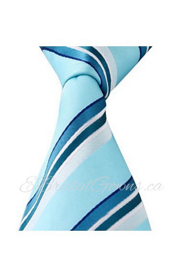 Men Blue White Stripe Jacquard Business Suit Leisure Necktie