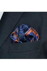 Men's Pocket Square Navy Blue Stripes Solid 100% Silk Wedding Business