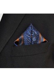 Men's Pocket Square Navy Blue Stripes Solid 100% Silk Wedding Business