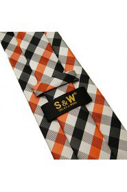 Men's Tie Checked Orange Multicolor 100% Silk Business