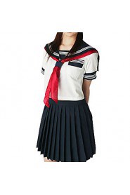 Sexy Girl Ink Blue and White Polyester School Uniform (2 Pieces)