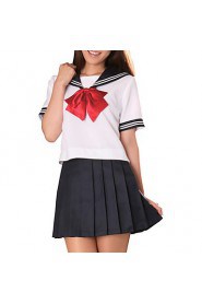 Sexy Cool Ink Blue and White Polyester School Uniform (2 Pieces)