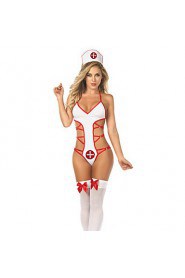 Seductive Girl White and Red Polyester Nurse Uniform