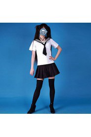 Cute Girl White and Black Cotton Sailor School Uniform(4 Pieces)